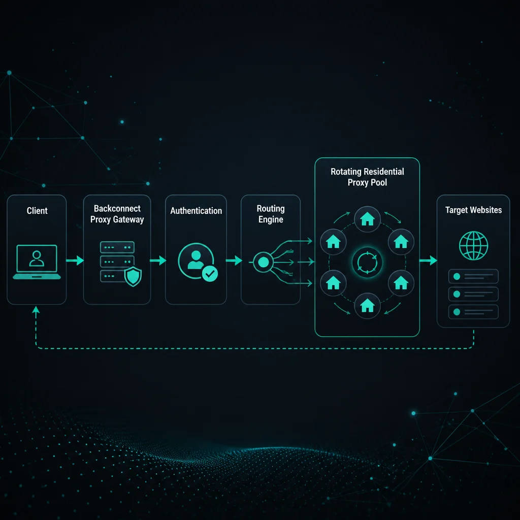 Request flow through a backconnect rotating proxy gateway
