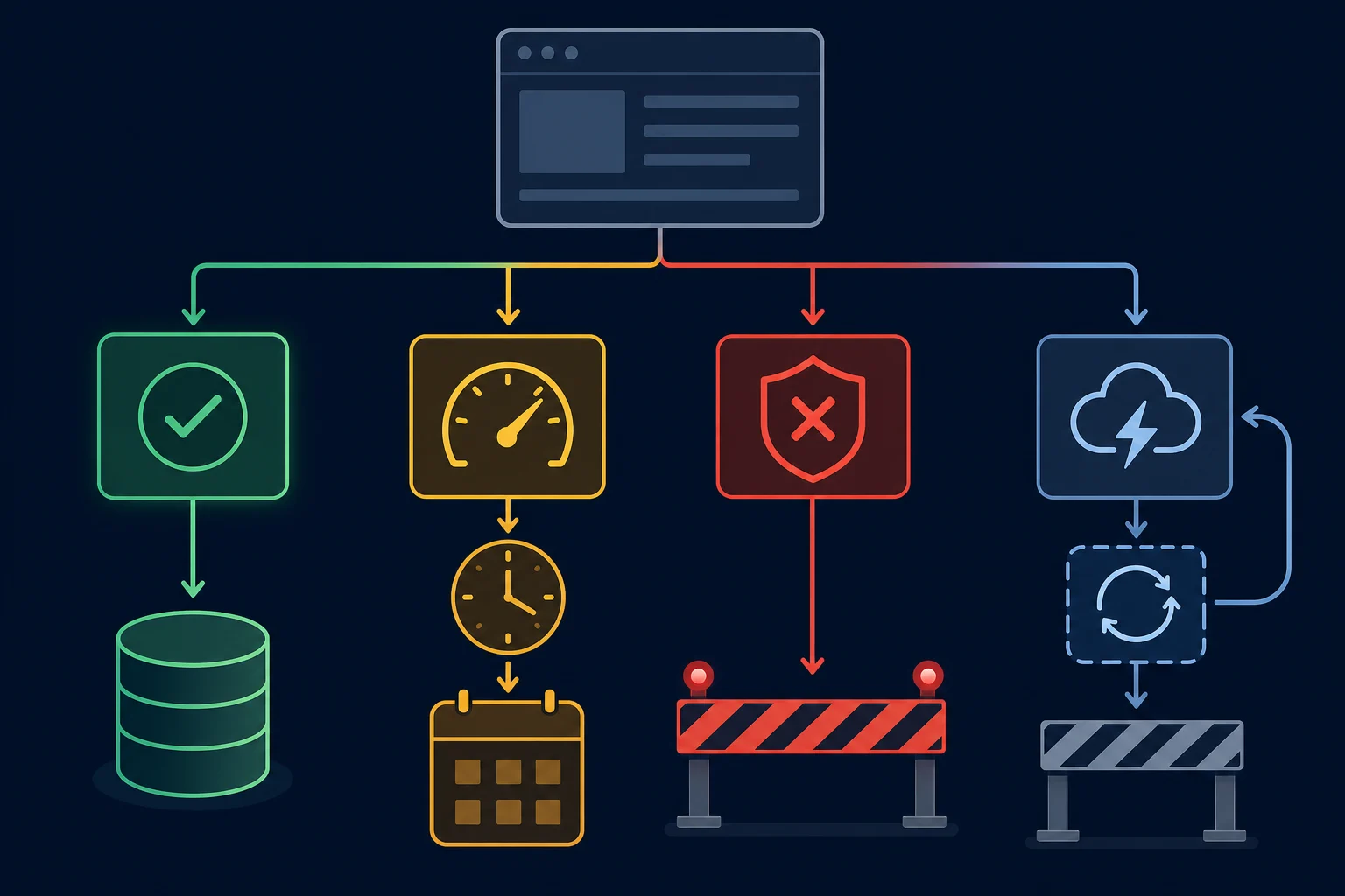 Decision tree for successful crawl responses, rate-limit cooldowns, access-denial stops, and bounded transient retries