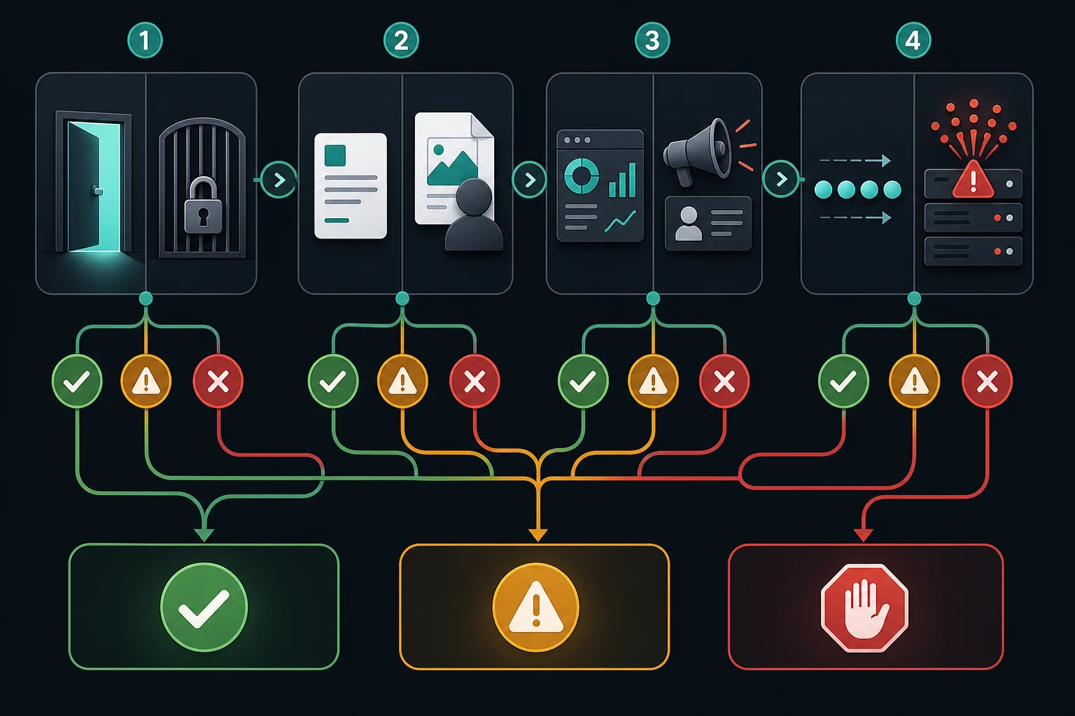 Visual decision path for reviewing data scraping access, data rights, purpose, and operational risk