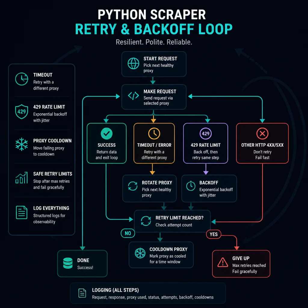 Retry and backoff loop for Python scraping with rotating proxies