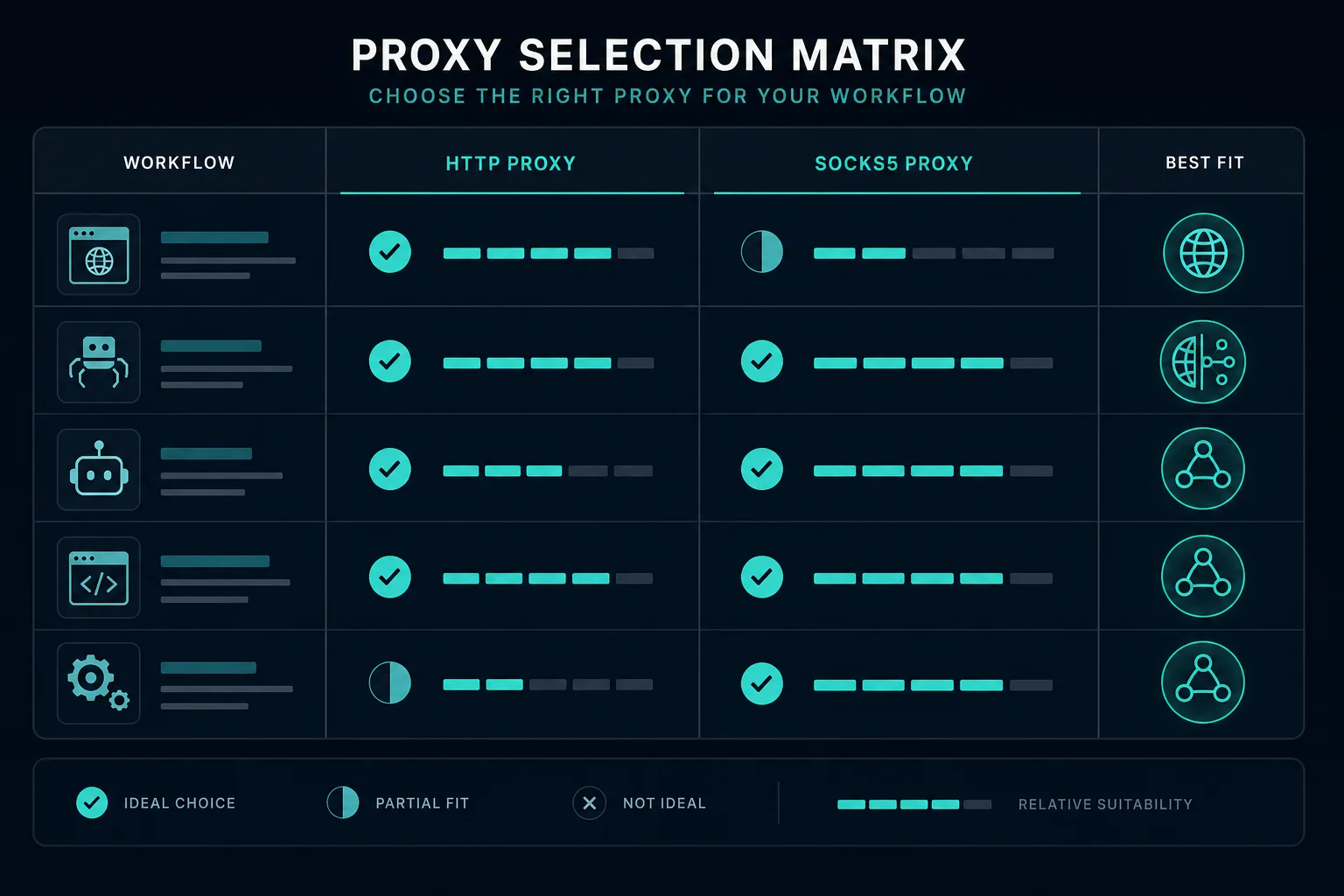 Matrix for choosing SOCKS5 or HTTP proxy by workflow
