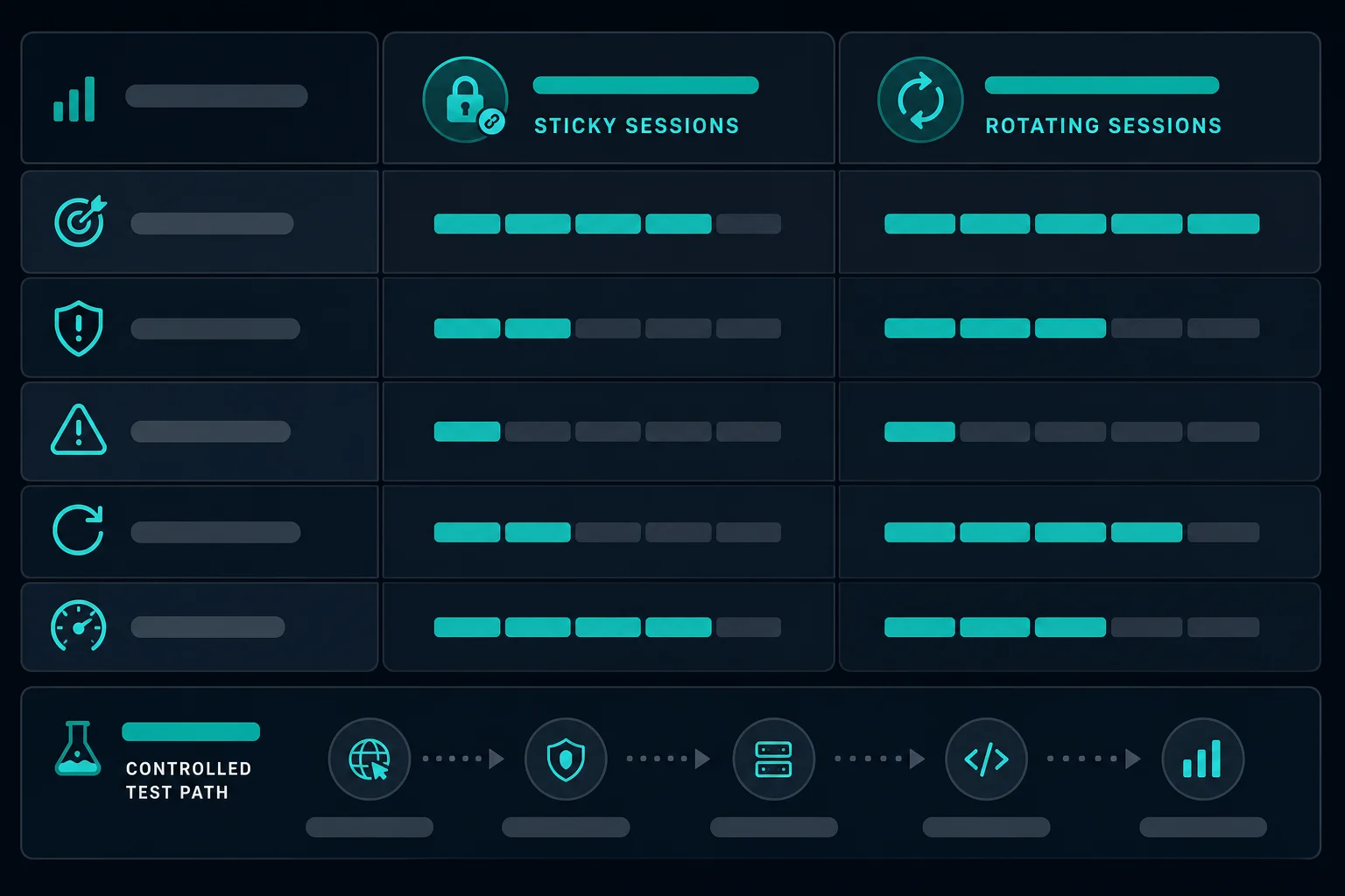 Test matrix for comparing sticky and rotating proxy results