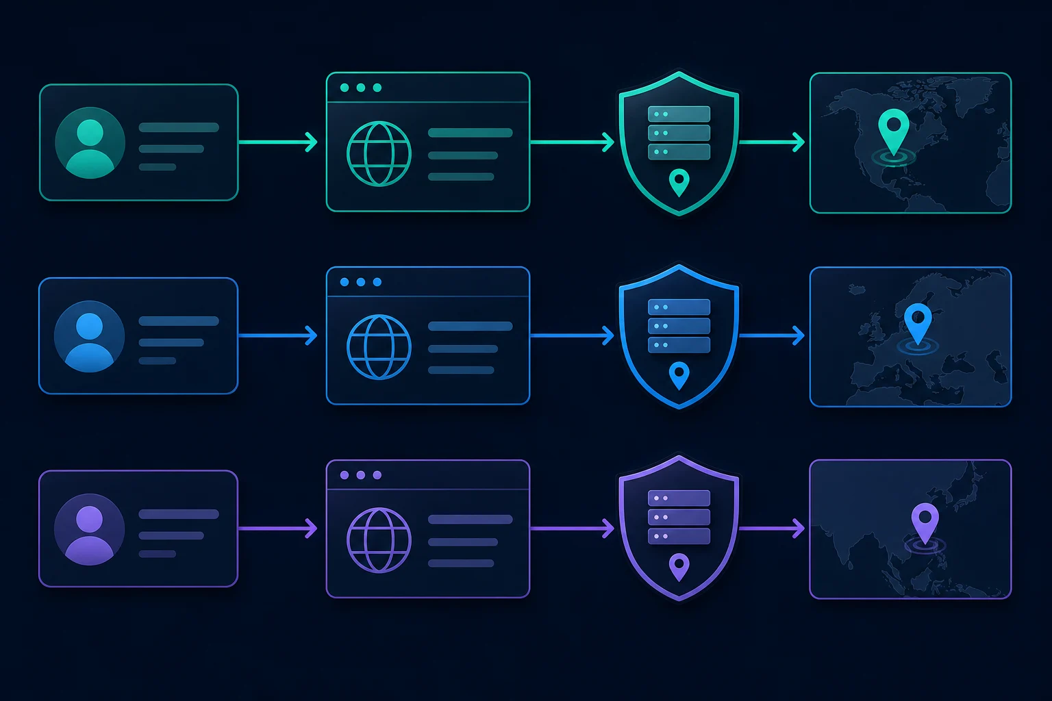 One-to-one mapping between TikTok accounts, browser profiles, proxy sessions, and operating regions