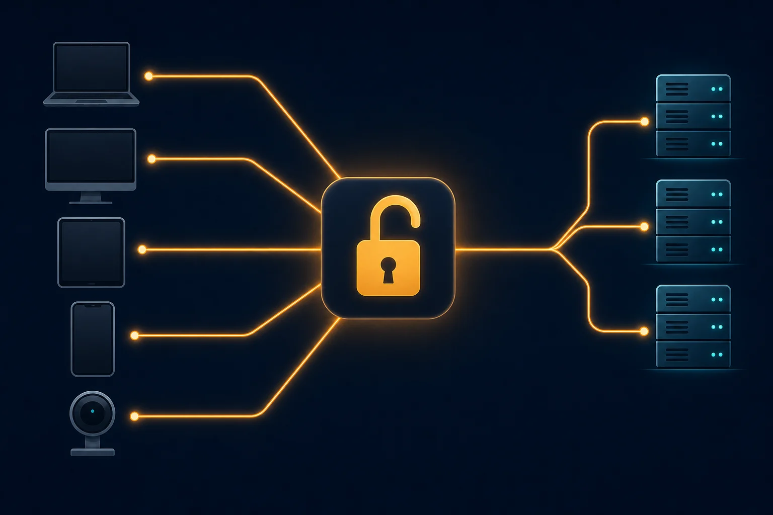 Open proxy request path showing many unknown users sharing an unrestricted gateway to destination websites